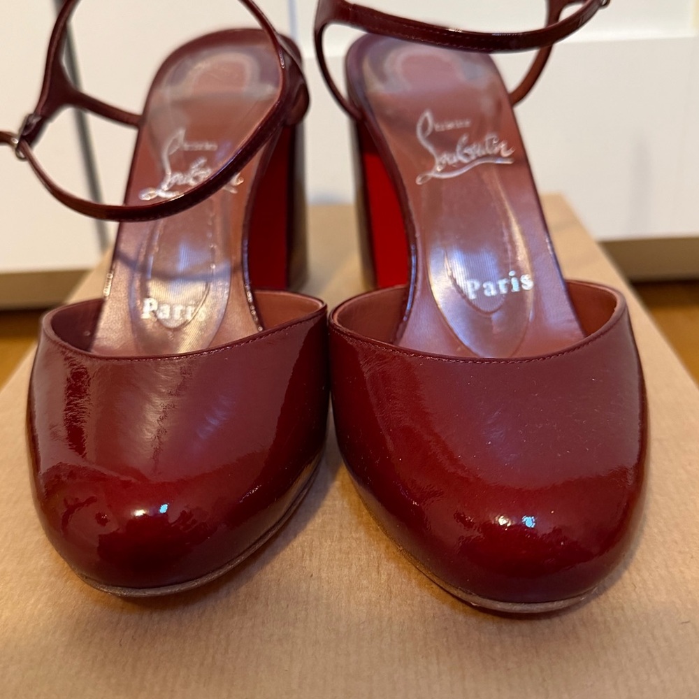 Christian Louboutin Jane Pump 85 Burgundy Patent Leather Heels - Picture 3 of 5
